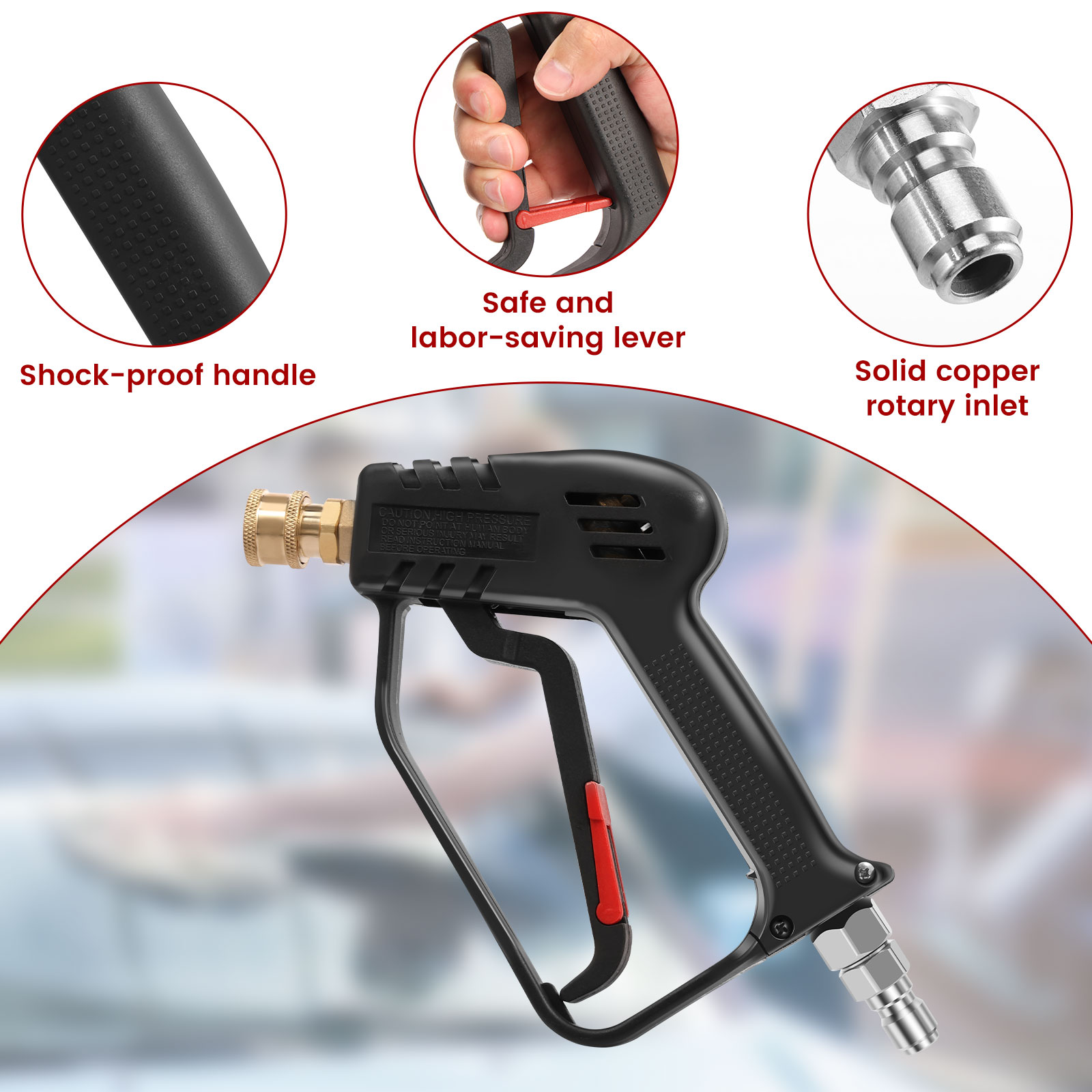 Herramienta de lavadora a presión corta, entrada de 3/8 pulgadas, mango de lavadora a presión compacto de 4000 PSI con conexión rápida de 1/4 pulgadas para lavado de coches