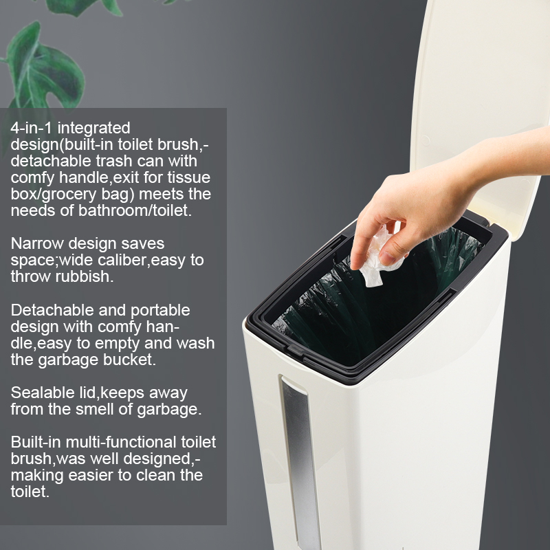 3in1 Waste Bin Trash Can With Toilet Brush Dustbin For Bathroom Narrow Trash Bucket Plastic Garbage Bag Holder Rubbish Container