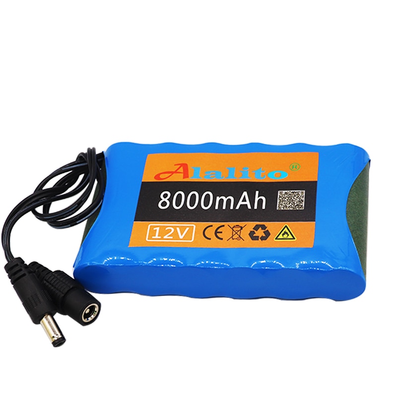 ALalito High Power battery pack 8Ah 18650 Rechargeable Lithium Ion battery pack capacity DC 12.6V 8000mAh CCTV Cam Monitor