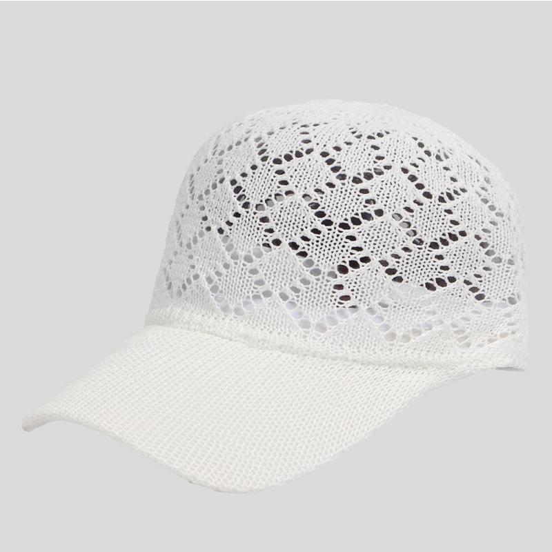 Summer Mesh Knitted Baseball Cap For Women Hollowed Breathable Outdoor Casual Sun Protection Girl Retro Snap Back Hat: White Baseball Cap