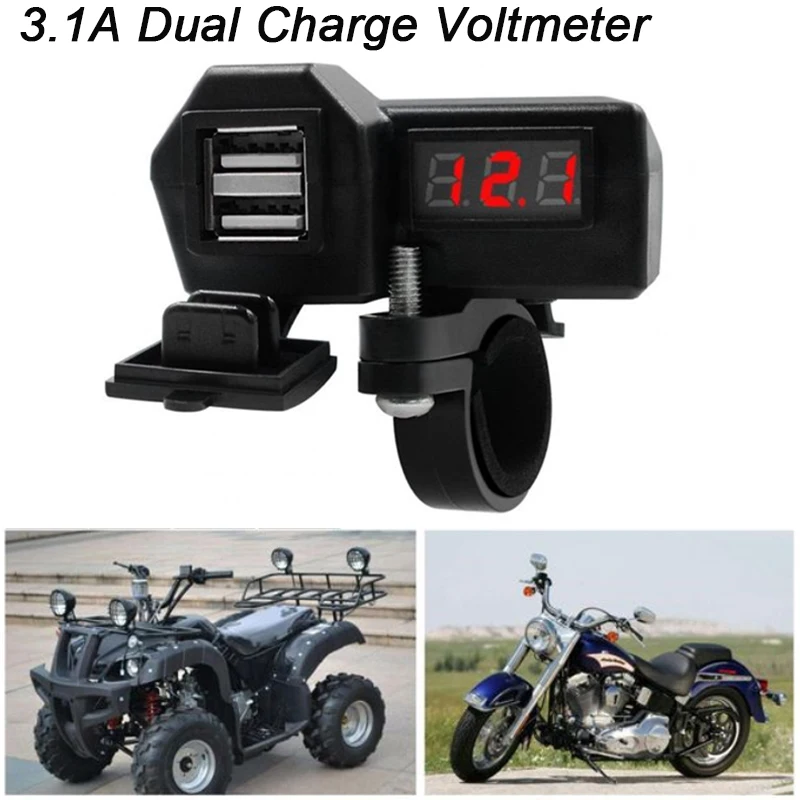 10-24V 3.1A dubbele USB-poort motorfietslader met voltmeter waterdichte snellaadkabel voor 12V / 24V fietsen, ATV, boten