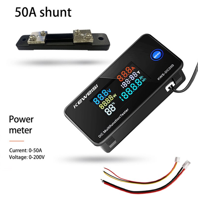 Digital Voltmeter KWS DC 0-200 DC Energy Power Meter LED AC Wattmeter Electric Meter With Reset Function 0-100A: DC200V 50A