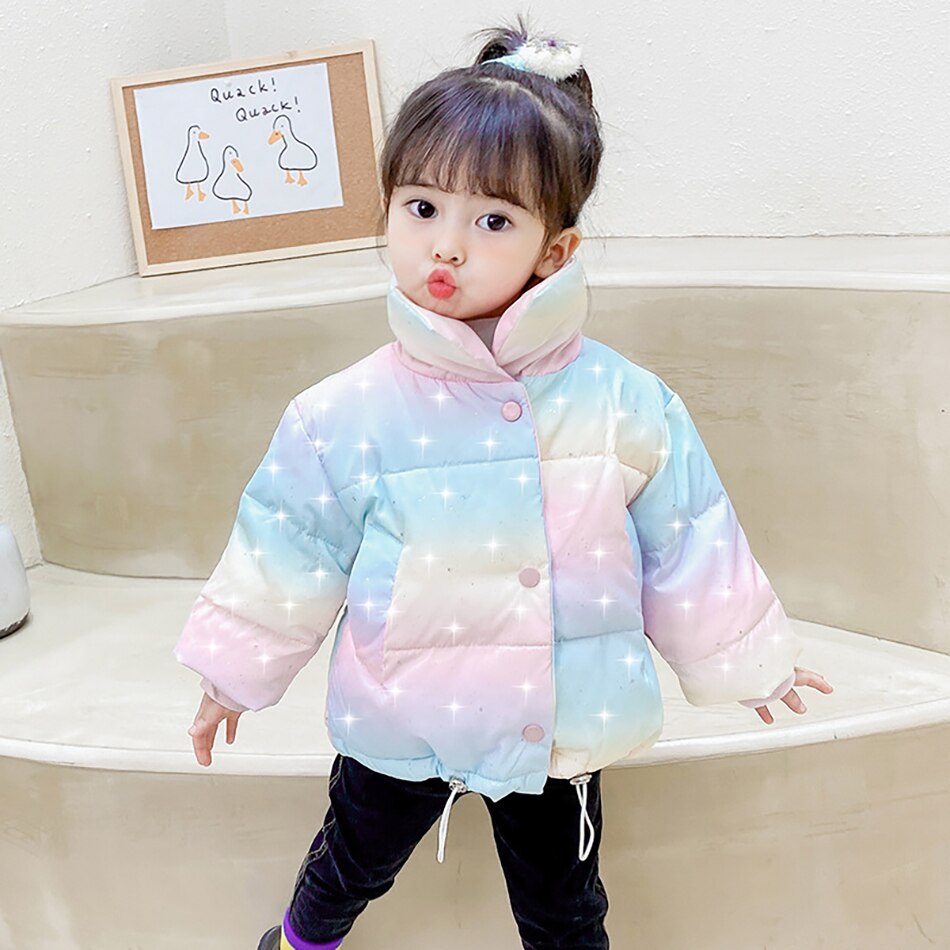 Roupas da menina do bebê 2-8 anos de idade inverno acolchoado jaqueta quente jaqueta moda das crianças gola alta jaqueta meninas colorido