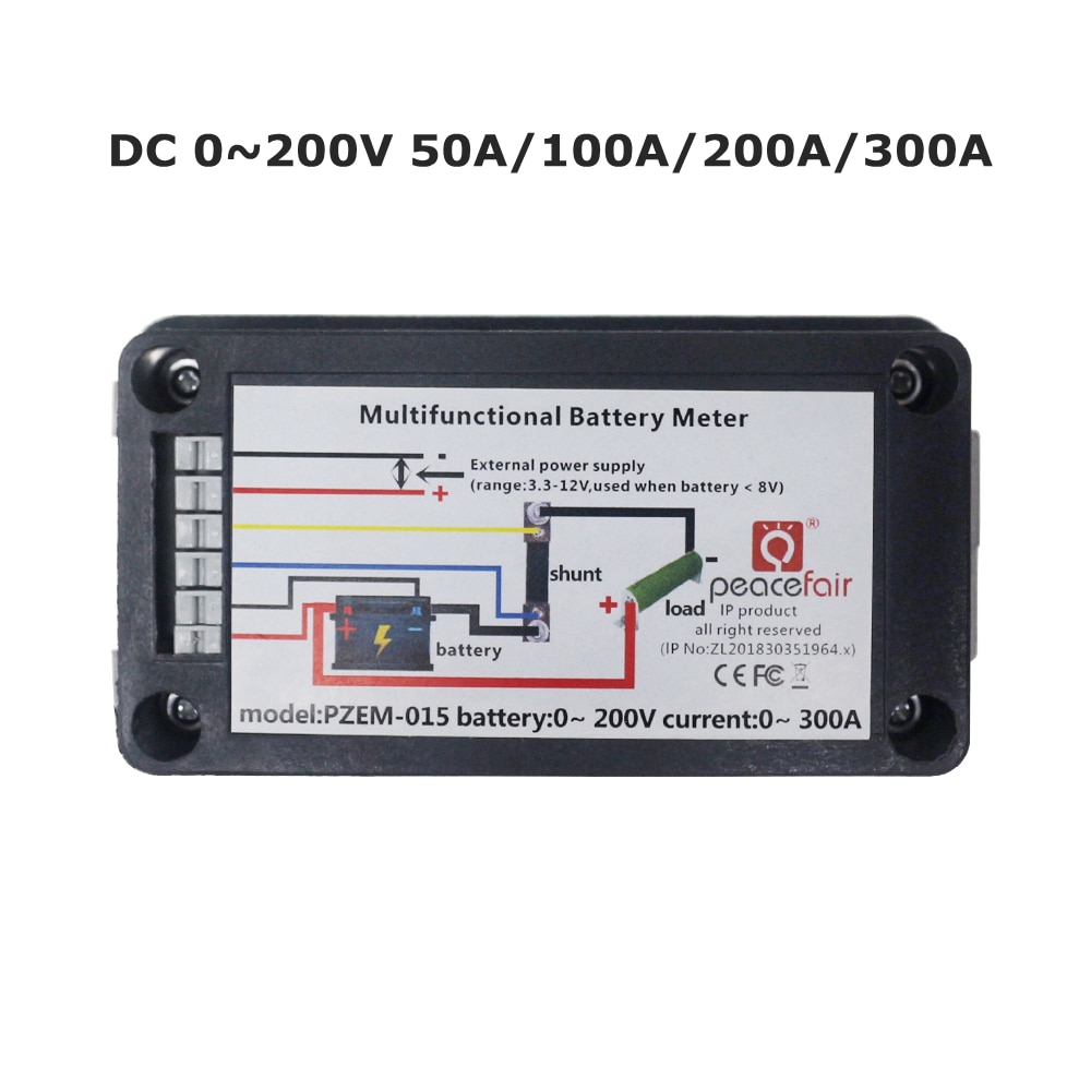 Car Battery Tester Power Digital Ammeter Voltmeter Energy Consumption SOC Running time Meter DC 0-200V 10A 50A 200A 300A