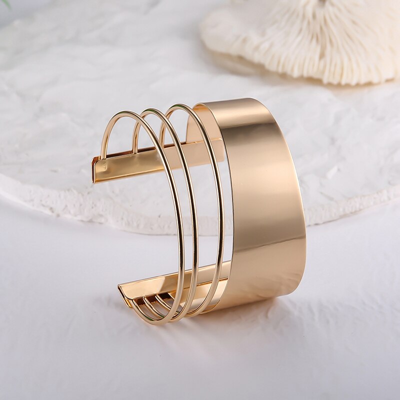 Mentale Punk Hard Armband Voor Vrouwen Bohemian Gold Kleur Manchet Bangle Inheemse Open Brede Draad Statement Hand Party Sieraden