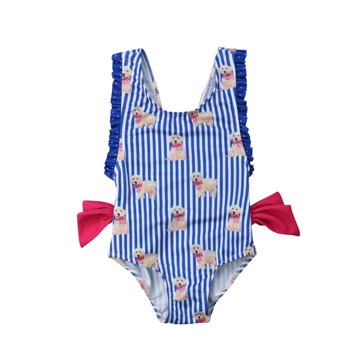 Hirigin sommer småbørn børn baby pige badetøj sød hund+striber bikini badedragt batching dragt strandtøj: 32