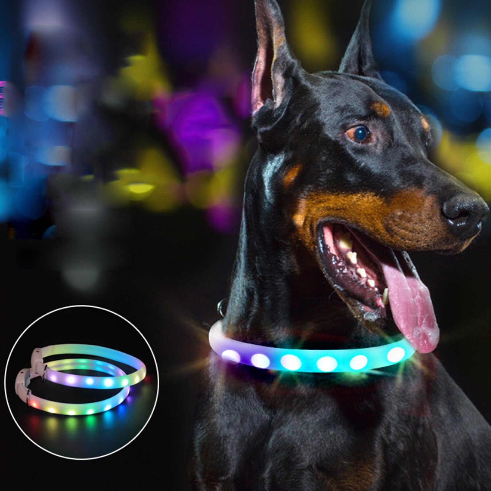Collier lumineux LED USB pour animaux de compagnie, collier de chien, collier de chat, clignotant, ceinture de sécurité nocturne, anti-perte, brillant, brillant