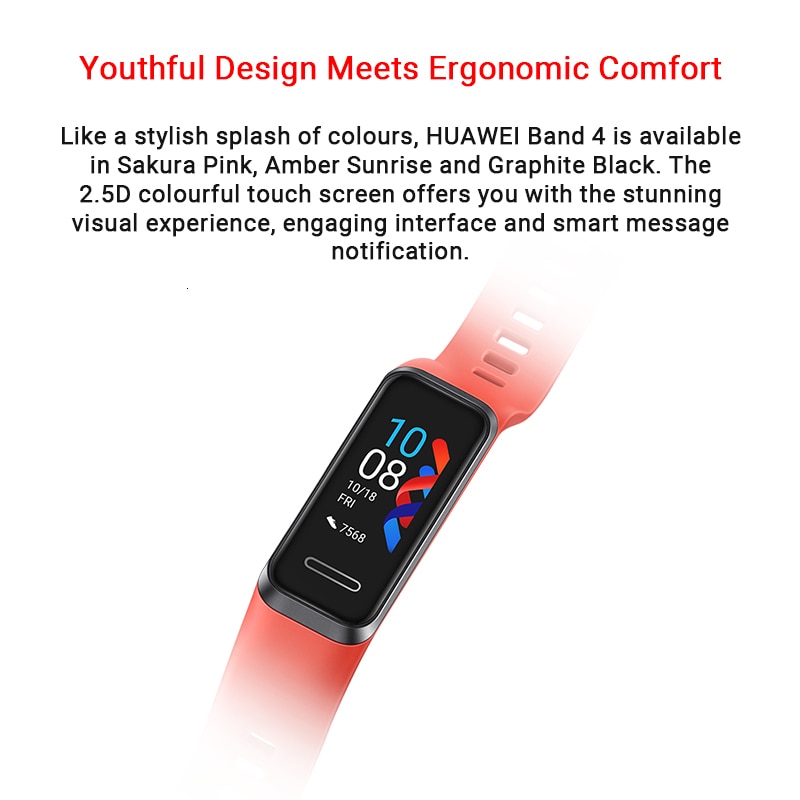 Originalt huawei band 4 smart armbånd 0.95 '' farve usb-inde amoled skærm hjertefrekvenssporing sundhed søvn snap watch band
