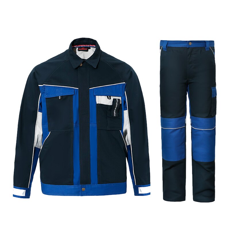 Men’s Work Jacket and Pants hi vis Reflective Workwear Suit Carpenters Work Sets Workwear Jacket Pants with Many Pockets