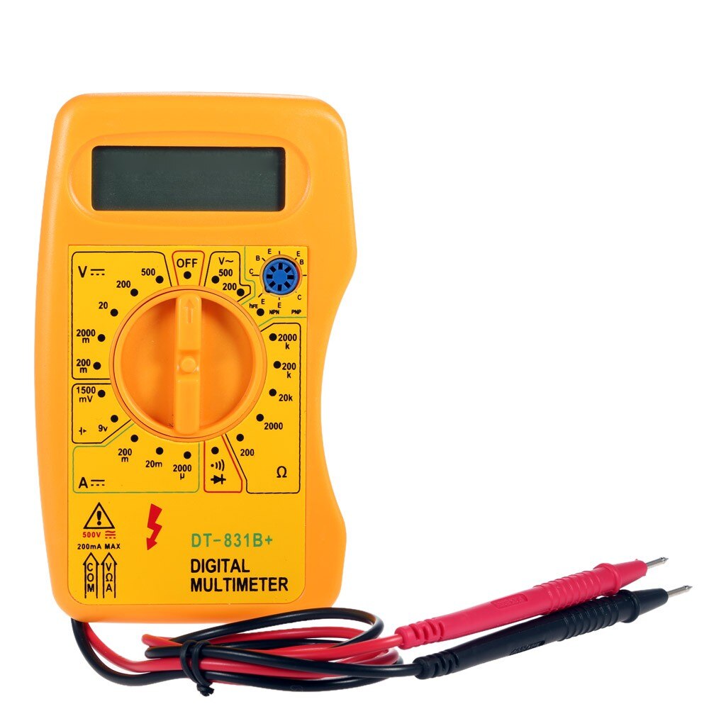 yellow color Digital Multimeter DMM Voltmeter Ammeter Ohmmeter Current Resistance Diode Transistor hFE Tester DT-831B+