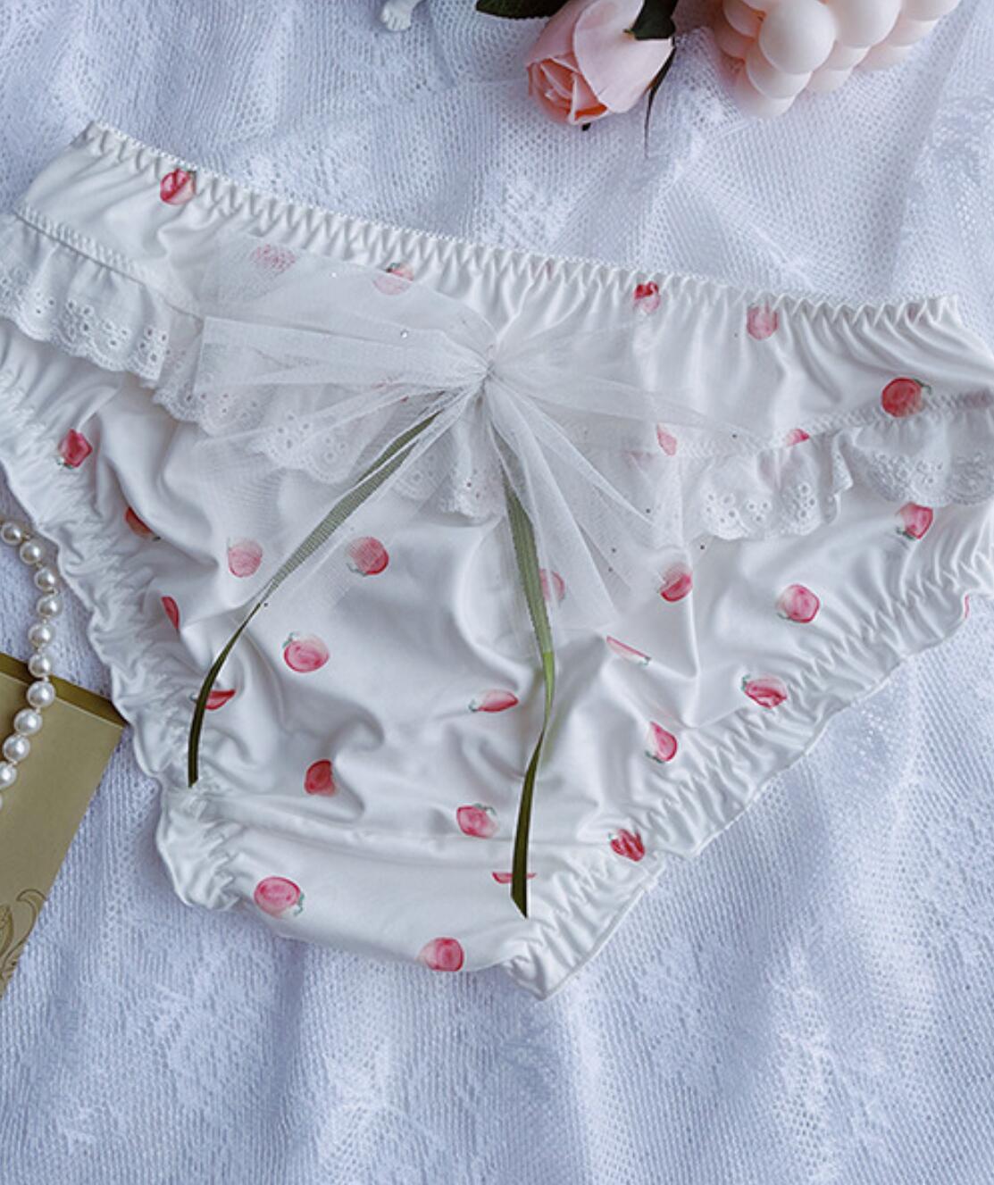 2nd Free M L XL Lovely Cute Lolita Kawaii Princess Sexy Ruffle Peach Printing Panties Underwear Brief knickers