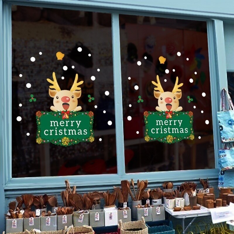 Söt älg jul väggdekaler fönster glas festival dekaler santa väggmålningar år juldekorationer för hem