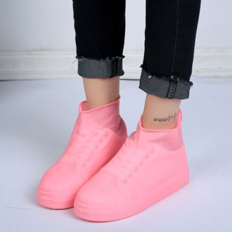 Silikon Überschuhe Einweg Wasserdichte Schuh Abdeckung Regen Männer Schuhe Abdeckungen Regen Stiefel Nicht-Unterhose Waschbar unisex: lang Rosa / L