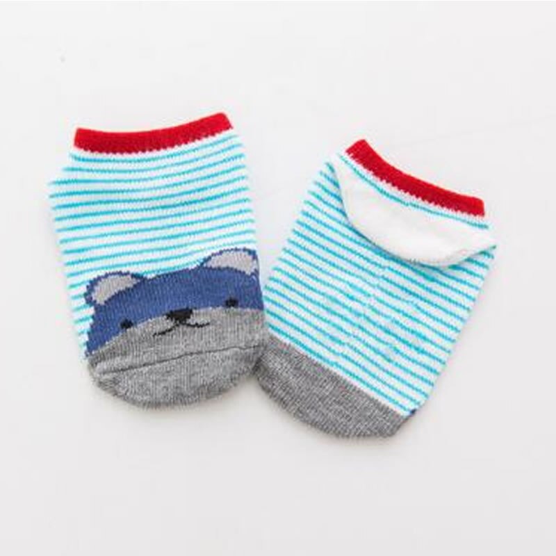 Cartoon Gestreepte Dier Vloer Sokken Koreaanse Katoen Kinderen Onzichtbare Sokken Baby Dier Sokken Baby Antislip Sokken: grey / 2-4 years old