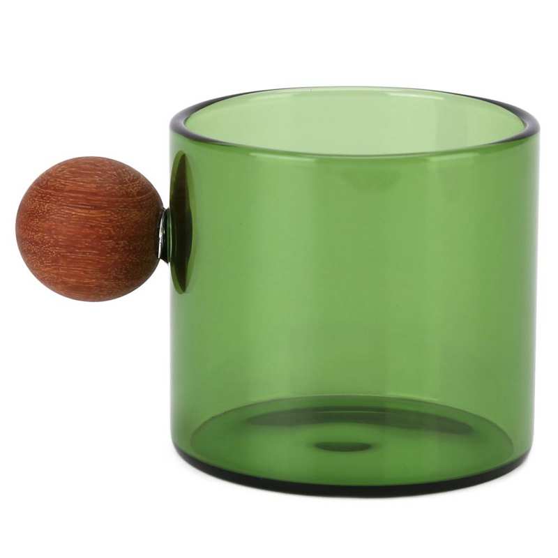 120ml Glass Coffee Cup Clear Heatproof Glass Coffee Mug with Wooden Ball Handle for Office Bar Party Coffee Cup: Green