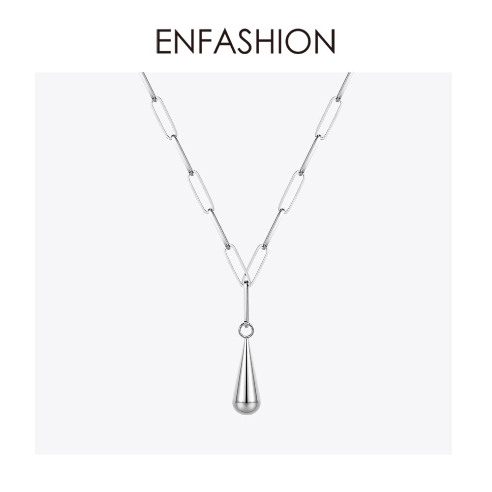 Enfashion Water Druppel Hanger Ketting Vrouwen Roestvrij Staal Gouden Kleur Ketting Choker Ketting Mode-sieraden P203086: Silver color