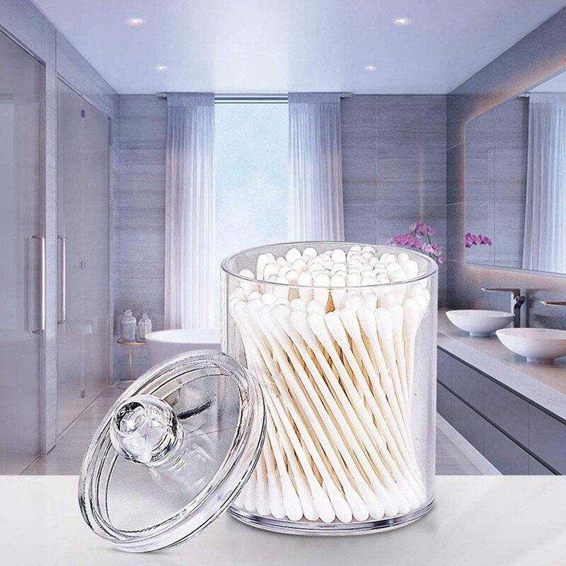 Distributeur acrylique pots d'apothicaire salle de bain-support boîte de rangement pot transparent pour boule de coton, coton-tige