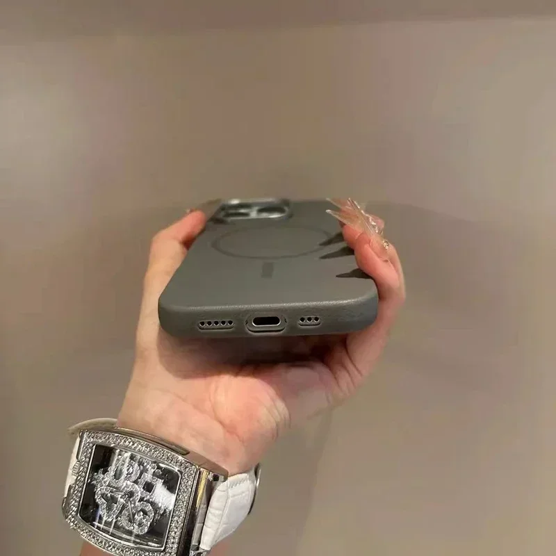 Luxury Magsafe Wireless Charging Leather textur Phone Cases For iPhone 13 12 14 15 16 Pro Max Plus Magnetic Bumper Cases Cover