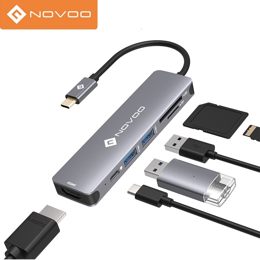 NOVOO – Hub 6 en 1 USB 3.0 pour Nintendo Switch Type C vers 4K HDMI 100W PD Thunderbolt 3, adaptateur, Station d&#39;accueil pour ordinateur portable et Macbook