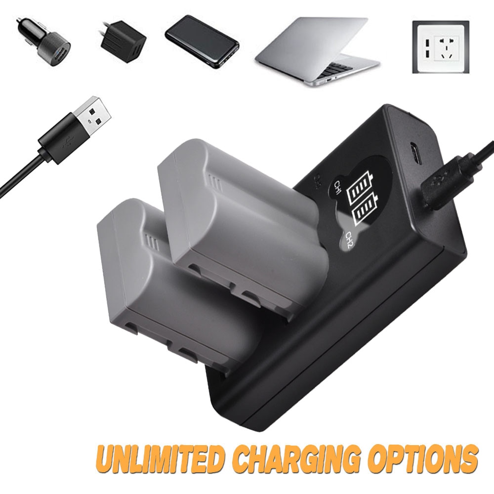 2 pc 1900 mah en -el3e sv  el3e kamerabatteri och led -laddare med typ c -port för nikon  d50 d70 d80 d90 d100 d200 d300 d300s d700.