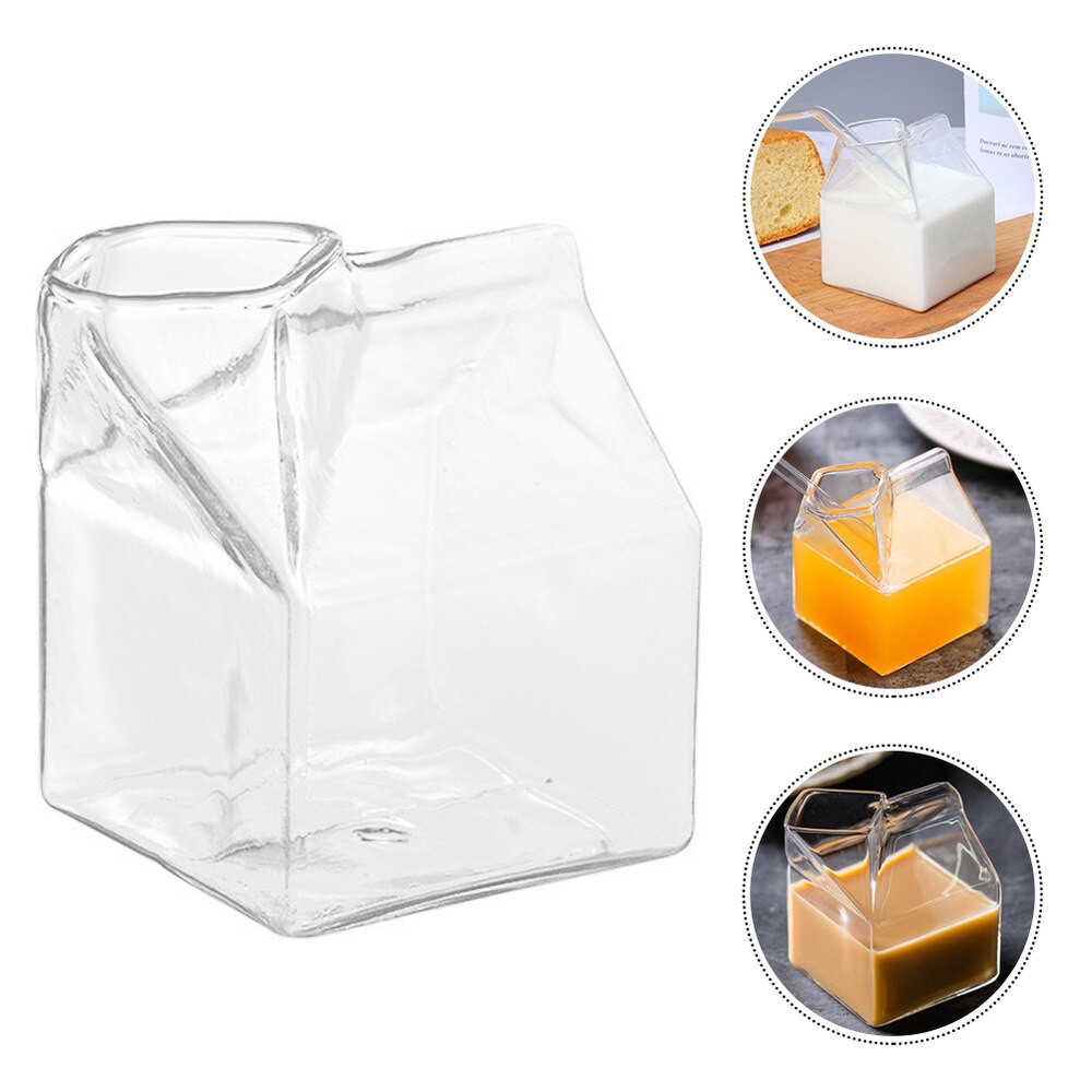 1pc Transparent Milk Box Milk Container Chic Milk Carton Square Glass Cup