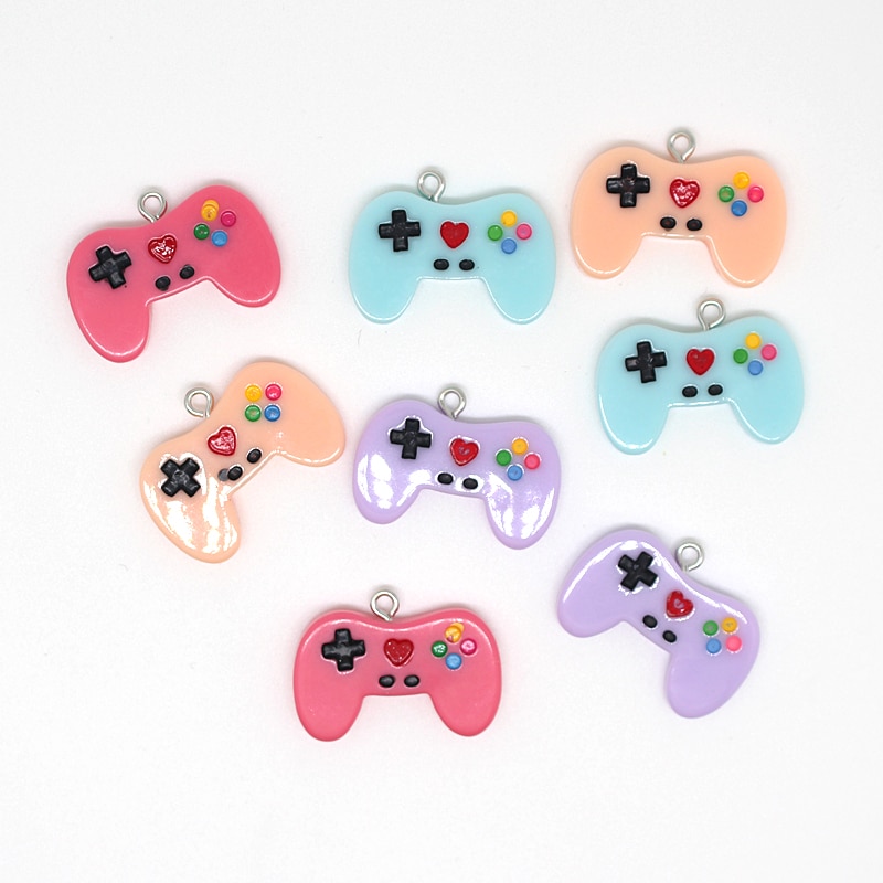 Controlador de videojuegos mezclado, dijes de resina, llavero plano, collar, colgante, accesorios de joyería Diy, 10 Uds.