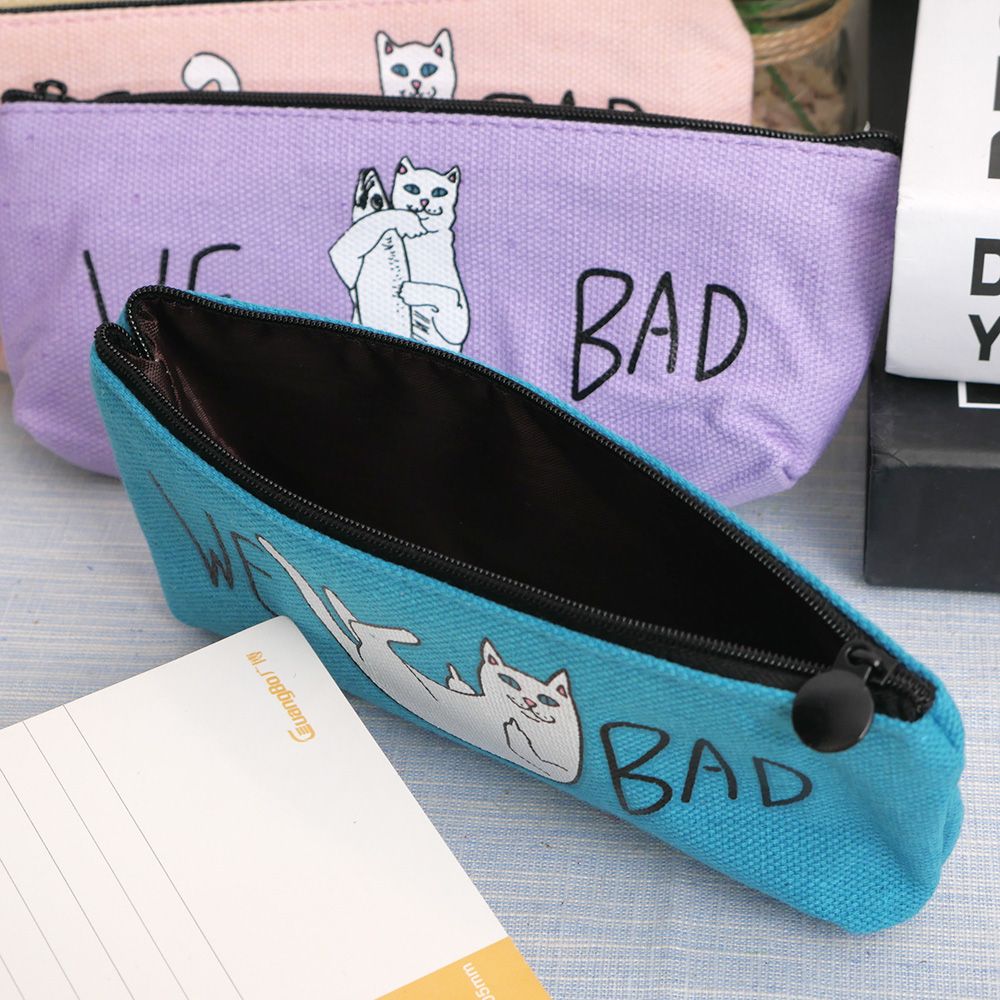Śmieszne piórnik kotem płótno piórnik dzieci Gfit stojak na pędzle robić makijażu torby gorący