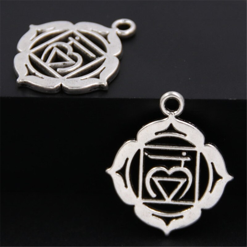 7 abalorios de Color plateado para hacer joyas, colgante de Mandala, Yoga, OM, budista, de Metal, 7 uds.: A469 20x22mm