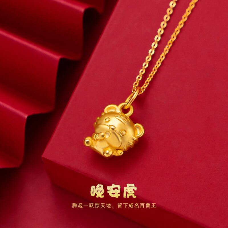 Halskette mit anhängern aus reinem gelbgold , 18k x 999 gold, klassisches kleines tiger-weihnachtsschmuck-trend