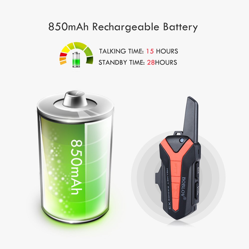 BOBLOV X3plus 3KM Motorcycle Helmet Wireless Walkie Talkie Intercom 2Way Radio Interphone Bike Built-in voice control