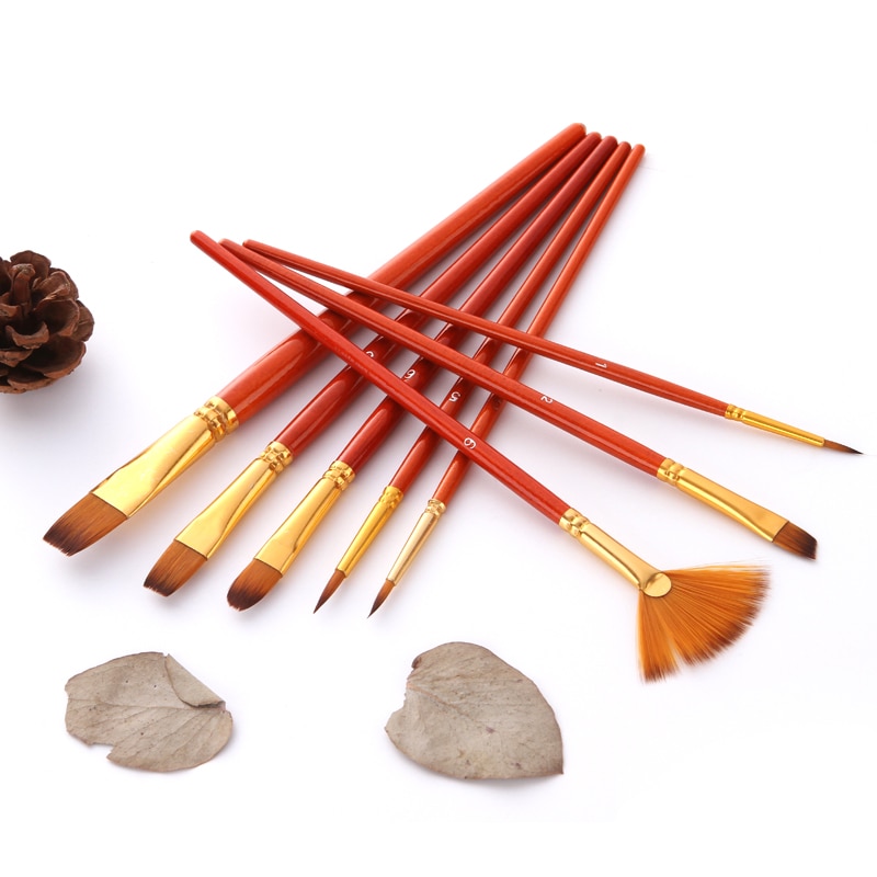 Juego de pinceles de nailon para pintura, suministros de arte , varilla corta, aceite, acrílico, pluma de acuarela, 10 unids/lote