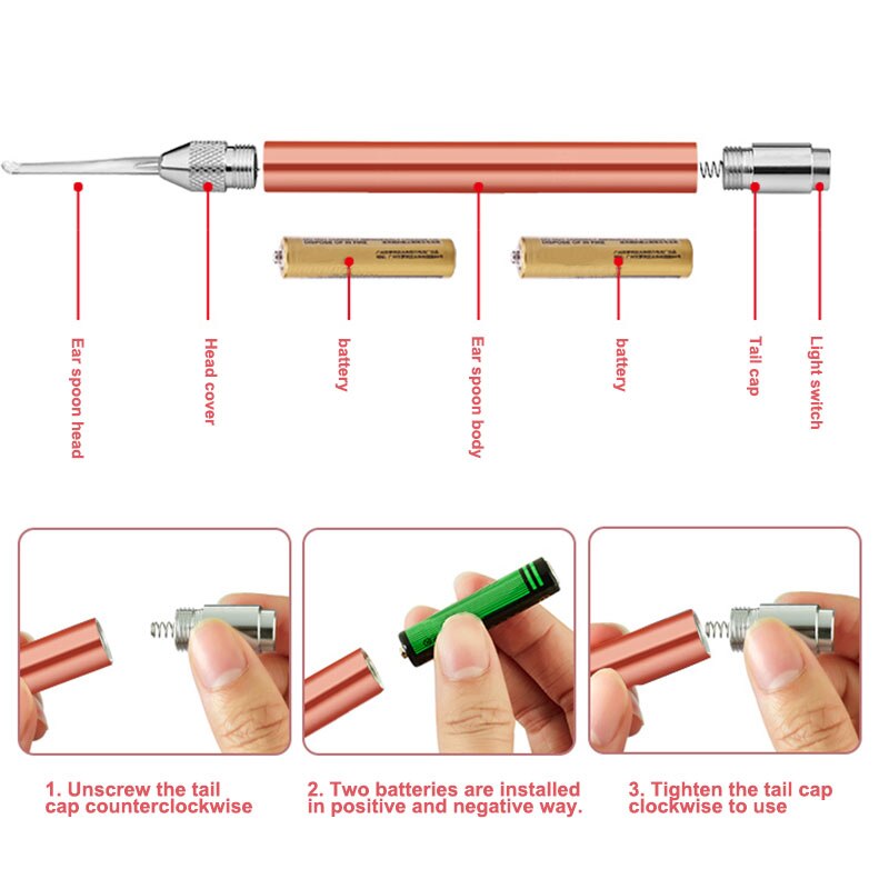 LED Light Ear Pick Removal Nose Clean Clip Baby Ear Nose Clean Tweezer Set NSV775