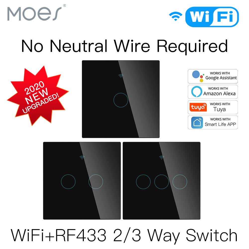 Wifi slimme lichtschakelaar  rf433 no neutrale draden enkel vuur slimme leven tuya app bediening werkt met alexa google home 220v eu