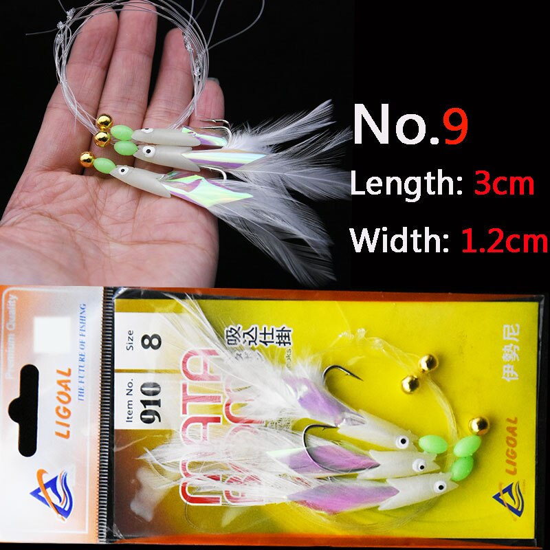 JYJ 3-Haken/Set leuchtender Fischkopf-Angelköder, Einzelhaken, Tack-Köder, Jigs, Wurmfischen, Sabiki-Schnurhaken: WHITE