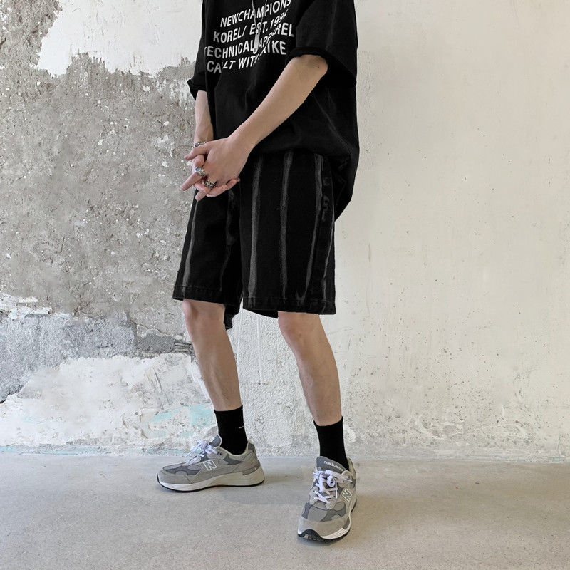 Denim shorts men's summer thin loose wide leg straight tube trend Korean style high street style pants