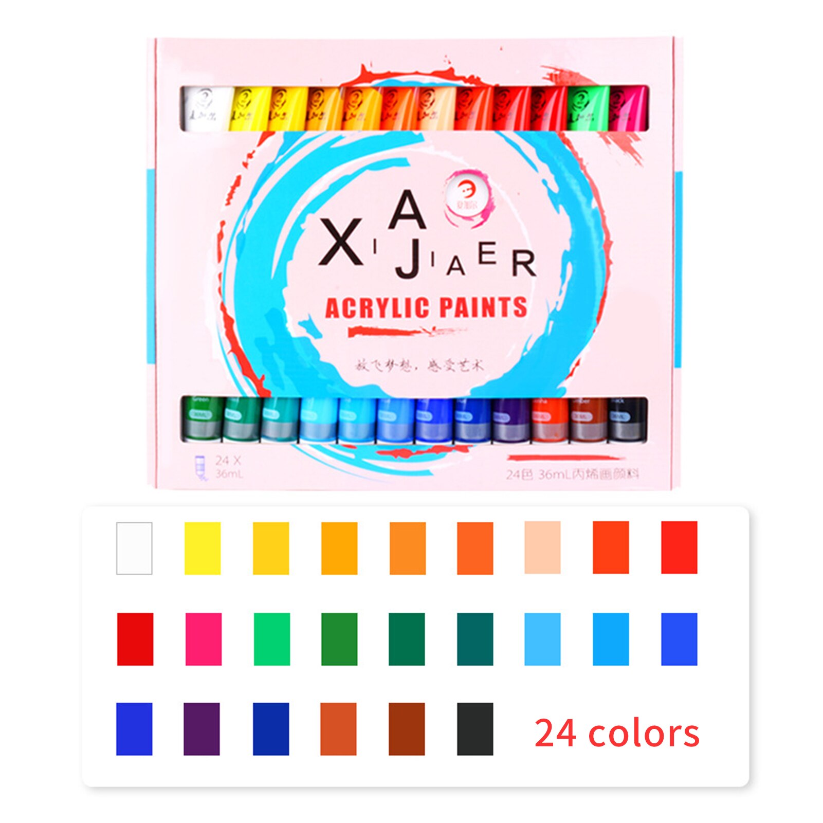 24 Colors Acrylic Paint Set 36ml Each Tube Rich Pigments Art Supplies for Children Students Artist Painter DIY Wall Painting: 24 Colors 