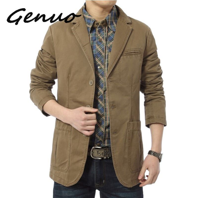 Blazer Mannen Casual Blazers Katoen Denim Parka Mannen Slim Fit Jassen Legergroen Kaki Grote Maat M-XXXL 4XL Buiten uitloper Jas