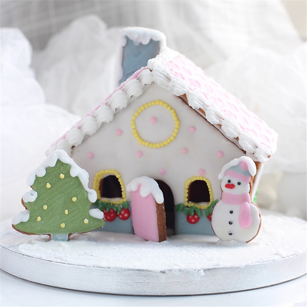 Kerst Plastic Cookie Cutter Set 3D Huis Sneeuwpop Eenhoorn Diy Biscuit Mold Gebak Cake Decorating Gereedschap Keuken Accessoires