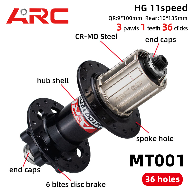 ARC Mt001 Bicycle Hub Mtb Noisy Cube for Shimano 8-12 Speed Bmx Rear Hub Sealed Bearing Hub QR 36 Hole Stainless Steel Freehub