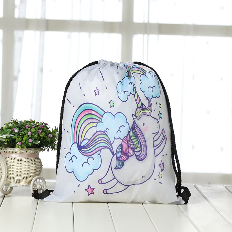 Koord Rugzak mode Vrouwen 3D afdrukken reizen knapzak mannen Casual tassen unisex vrouwen schouder trekkoord Eenhoorn tas: KS4-4-3