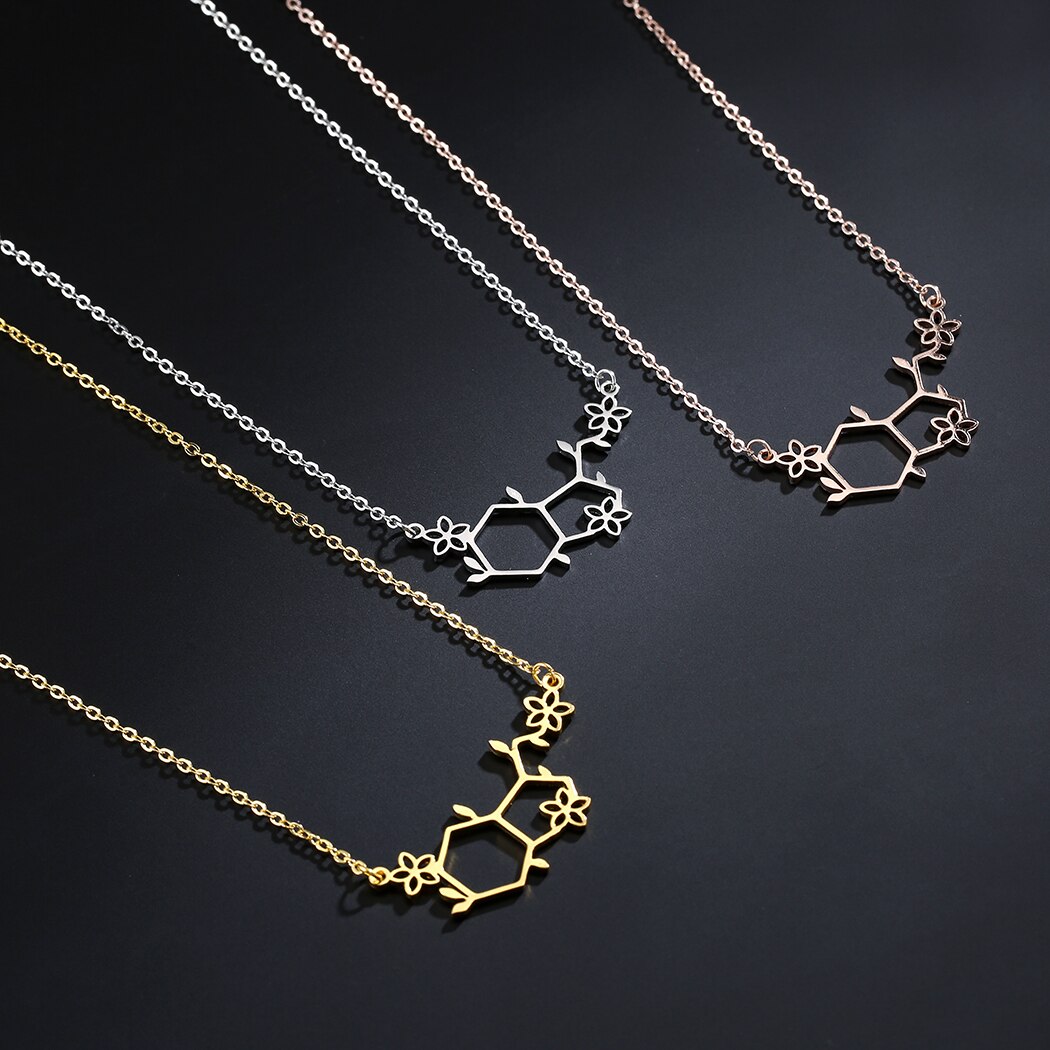 Lutaku serotonin molecule chemistry polygon pendant necklace for women happy hormone molecule necklace stainless steel jewelry