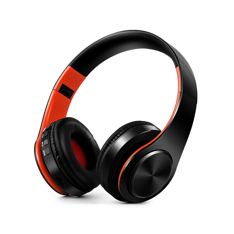 Colorful Wireless Earphones Bass Bluetooth Headphones Over-Ear foldable Headset handsfree with Mic for Gaming phone computer: Black Orange