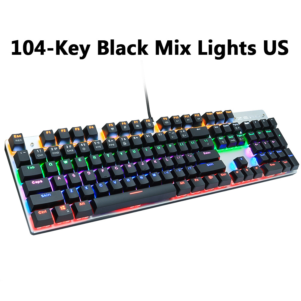 METOO Mechanical Keyboard USB Wired Backlit Gaming keyboard Anti-ghosting Blue Red Brown Switch for pc Game Laptop PC Russian: 104MX light black US / Black Switch