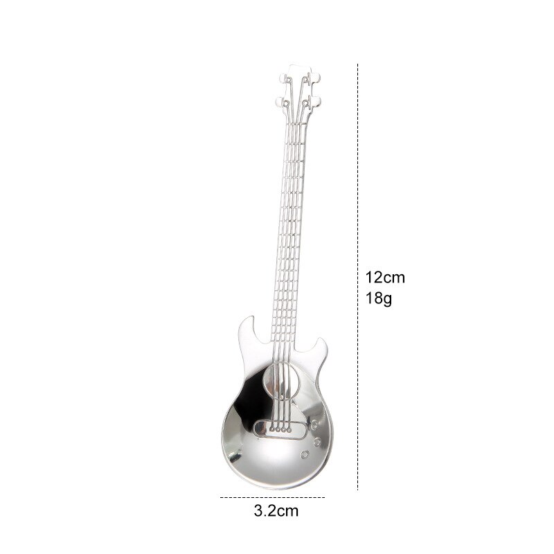 Cuillère à café en forme de guitare en acier inoxydable, accessoires de cuisine, pour le lait, la crème glacée, le thé, 12Cm, 1 pièce: Color7