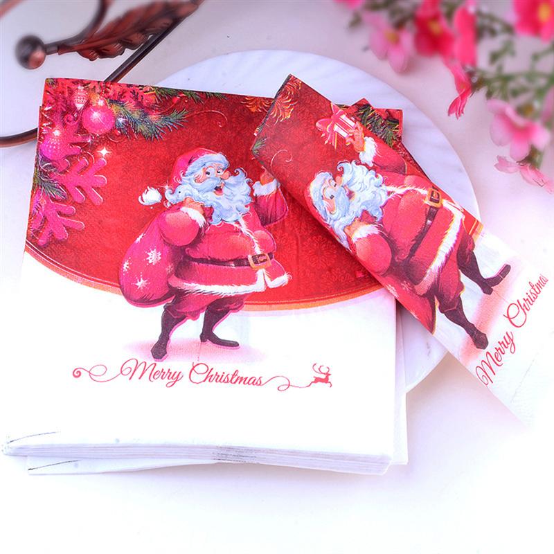 100pcs Vrolijk Kerstfeest Gedrukt Servetten Cartoon Kerstman Tissue Diner Papieren Handdoek Feestartikelen
