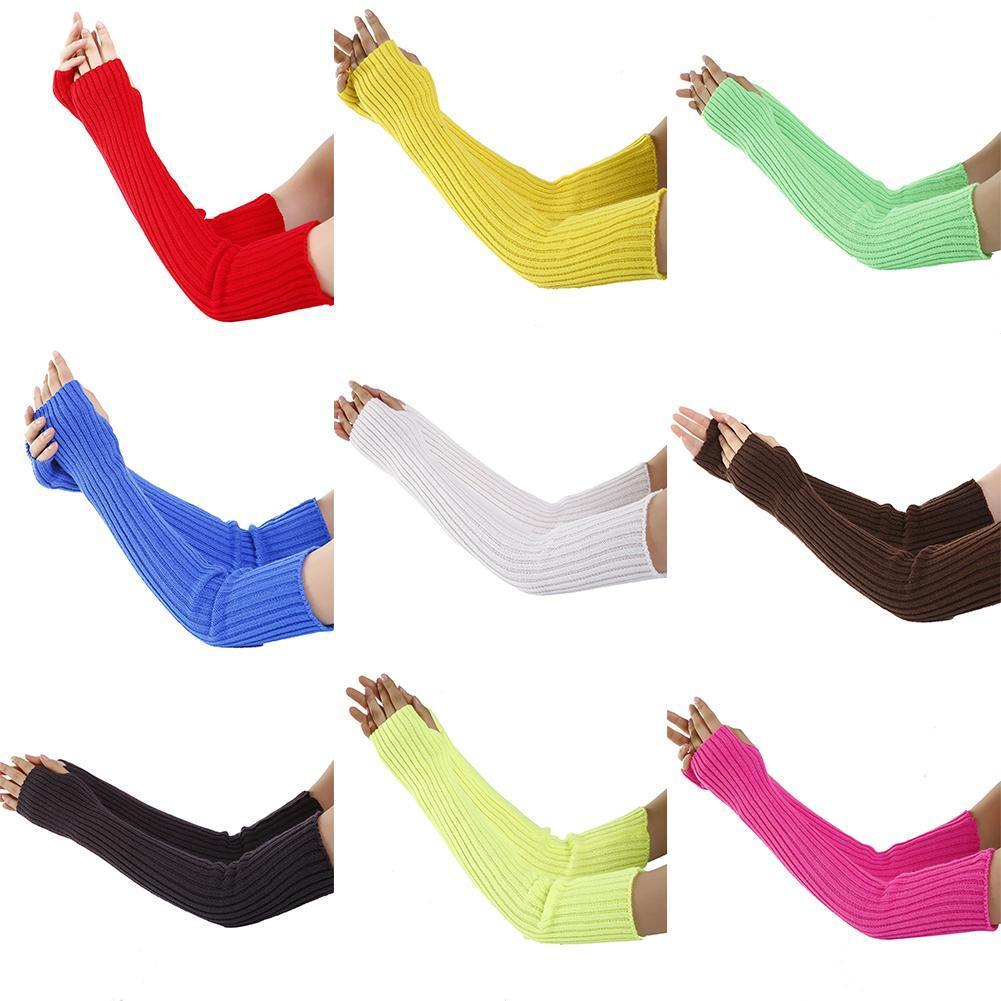 Długie rękawiczki bez palców dla kobiet gotycka odzież punkowa z dzianiny z długim rękawem miękkie damskie rękawiczki bez palców