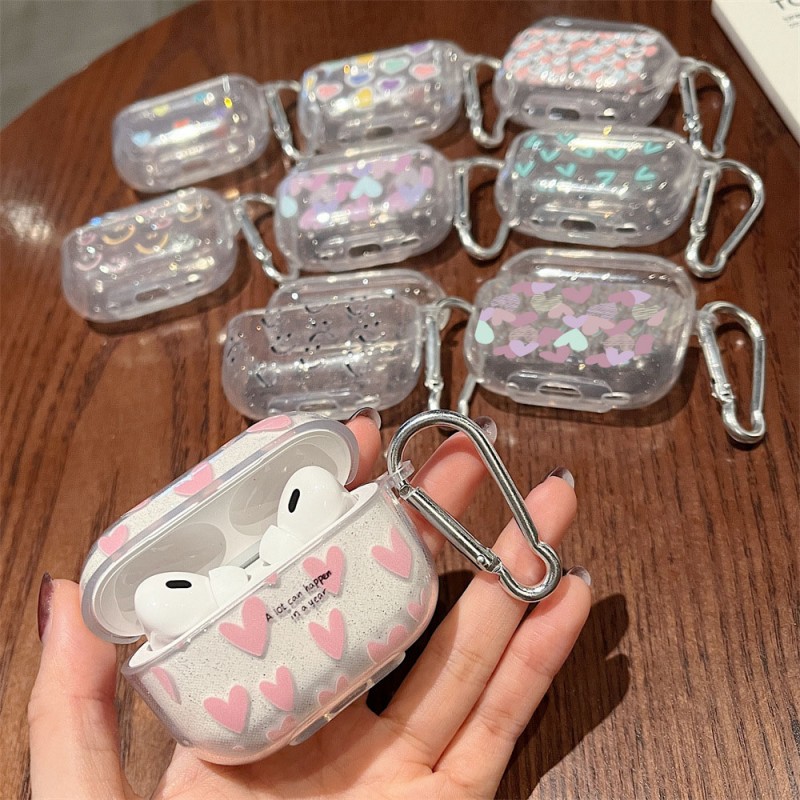 Ins dessin animé Bling paillettes souple TPU étui pour écouteurs pour Airpods Pro 2nd mignon coeur étui pour AirPods 1 2 3 4 2024 couverture boîte de chargement