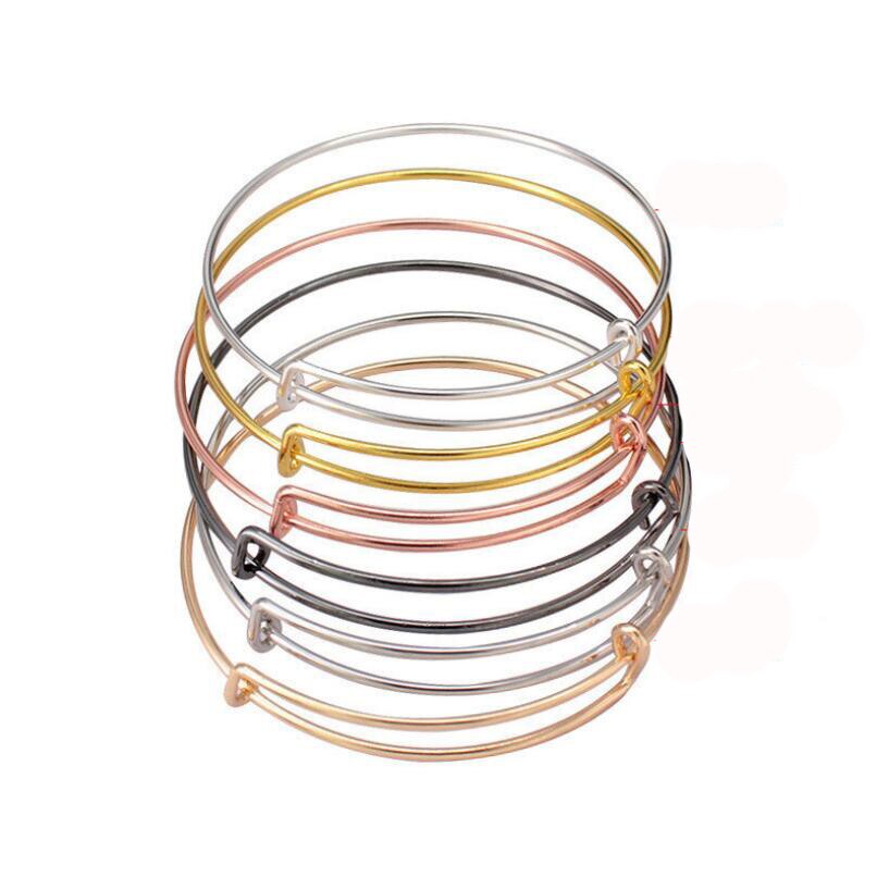 20pcs 65mm Gold/Rhodium Plated Adjustable Wire Bracelets Expandable Wiring Bangle Bracelet for Women Children DIY Jewelry
