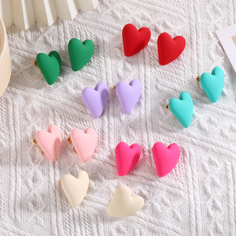 Pendientes de Clip con forma de corazón para mujer, aretes de estilo bohemio, de color rojo, blanco y amarillo