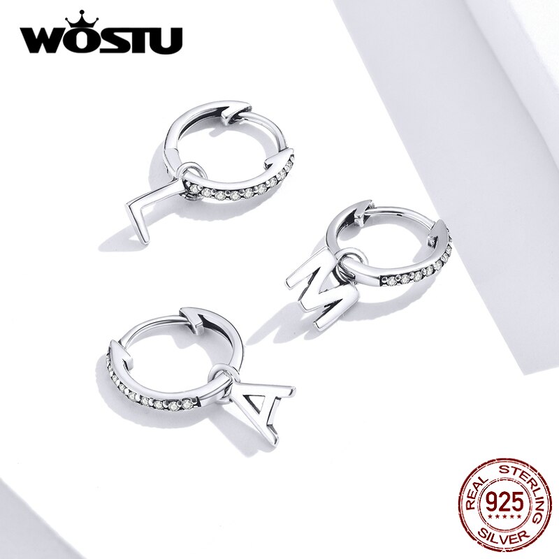 Wostu Brief Een Initialen Kleine Oorbellen 925 Sterling Zilver Zirkoon Alfabet Mini Oorringen Voor Vrouwen S925 Sieraden FIE848-A